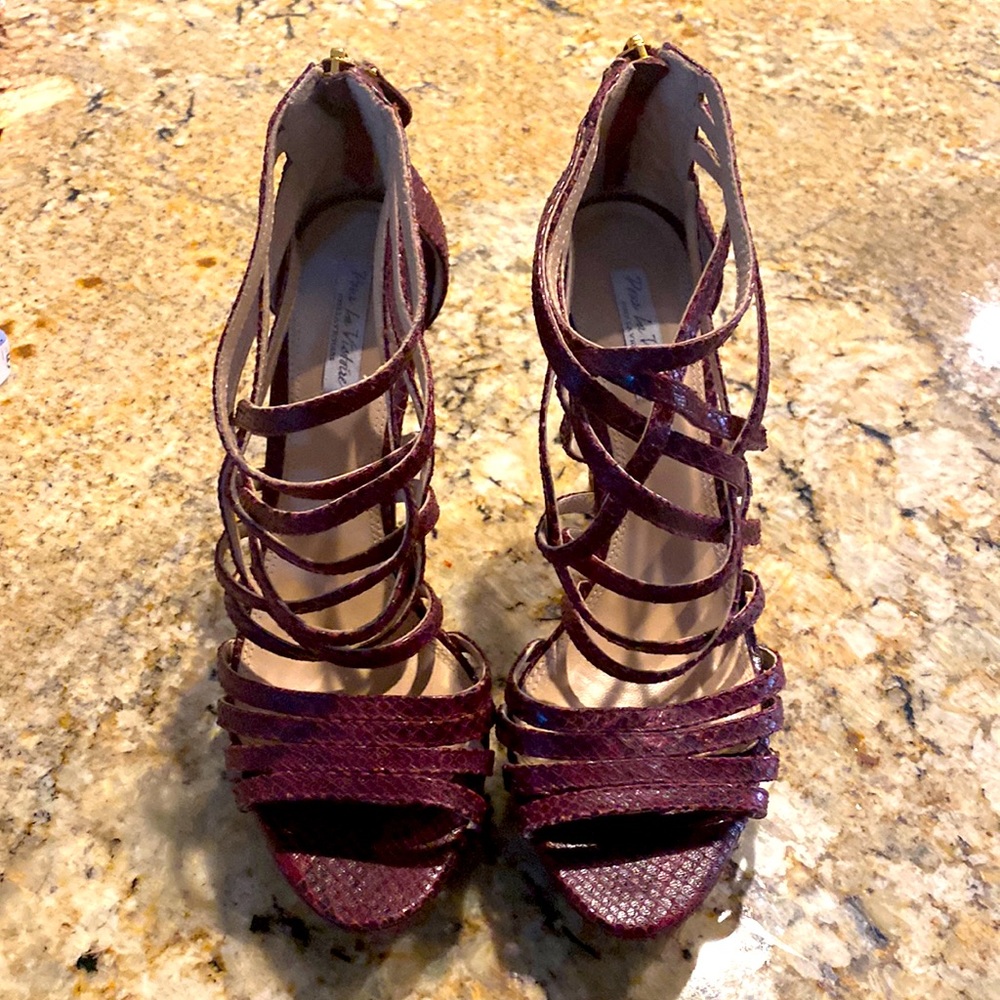 Burgundy lizard print heels